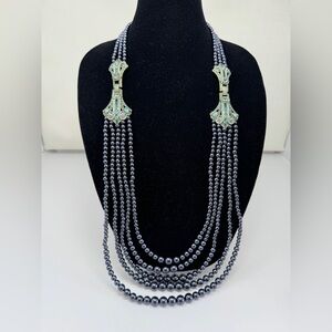 Heidi Daus “Age Of Elegance” Multi Strand Gray Pearl Necklace with 2 Bracelets